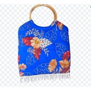 Vintage Wenger Hawaiian Hawaii Beaded Purse Tropical Wooden Handles Fabric